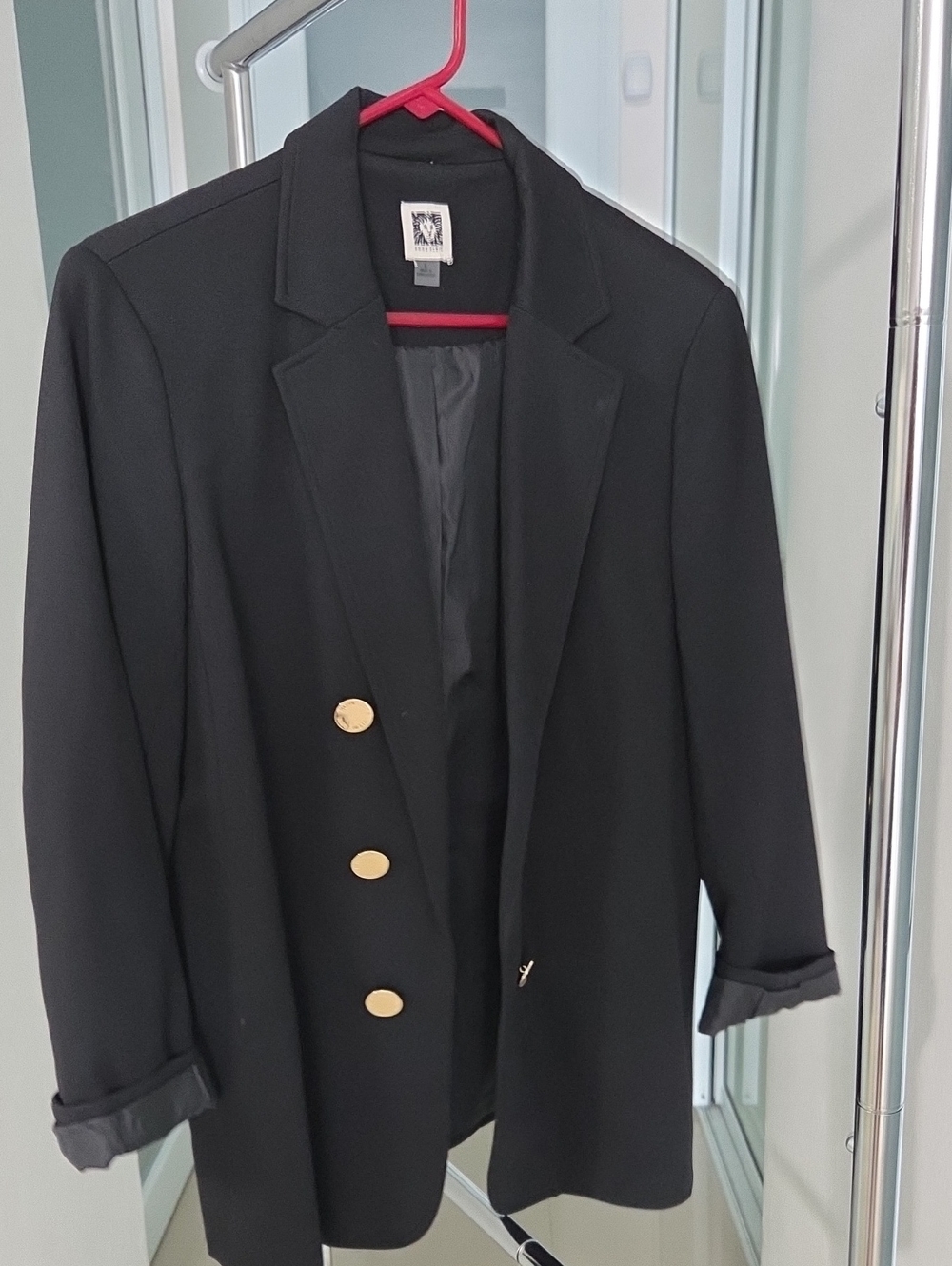 Anne Klein Black Double-Breasted Blazer with Gold Buttons
